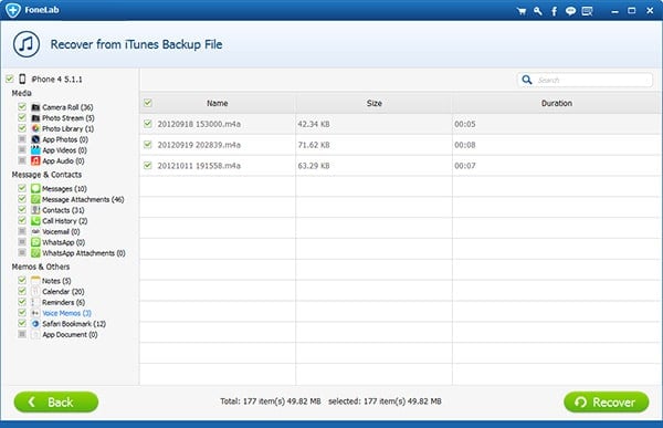 Recupera Memo vocale da iTunes Backup